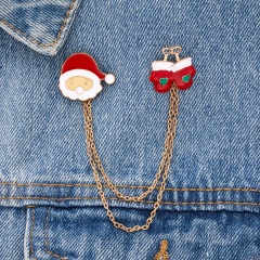 Santa Claus Glasses Double Chain Alloy Oil Painting Small Brooch Badge (Size: About 2cm/Material: Alloy + Painting Oil) Santa Glasses