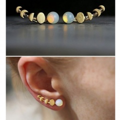 Lunar Eclipse Golden Retro Ear Clip Stud Earrings (Material: Alloy + Moonstone / Size: 2cm) Gold