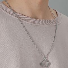 Planet Universe Star Hollow Men's Long Stainless Steel Pendant Necklace (Material: Stainless Steel / Pendant Size: 2.4*3.1cm, Chain Length: 60cm) Universe
