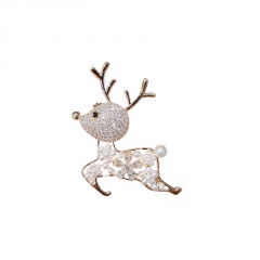 Micro-Inlaid Pearl Diamond Elk Fawn Anti-Glare Pin Brooch (Material: Alloy/Size: 3.2*4cm) Deer