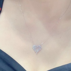 Love Heart Shaped Hollow Zircon Pendant Necklace (Pendant: 2.1cm, Chain Length: 40+5cm/Material: Copper + Zircon) Love 1
