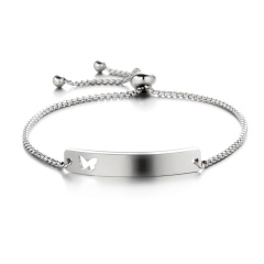 Love Steel Color Can Be Customized Engraving Hollow Mirror Drawable Adjustable Stainless Steel Bracelet Anklet Two Wear (Circumference: 16-22cm Drawable Adjustable / Material: Stainless Steel) Butterfly