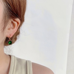 Emerald Geometric Square Face Crystal Earrings (Material: Copper / Size: 2.6*0.9cm) Square