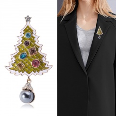 Christmas Tree Oil Dropping Diamond Gem and Pearl Pendant Brooch (Material: Alloy/Size: 7.8*4cm) Christmas Tree 1
