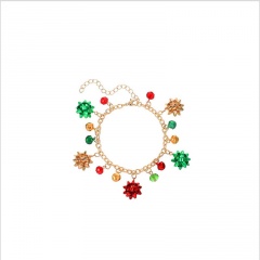 Christmas Flower Bell Crystal Bracelet (Size: 18+5cm/Material: Colored Flower + Crystal + Bell) Flower Bell Bracelet