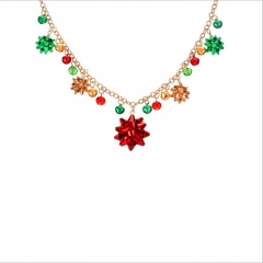 Christmas Flower Bell Crystal Bracelet (Size: 18+5cm/Material: Colored Flower + Crystal + Bell) Necklace