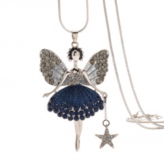 Dancing Girl Star Diamond Long Necklace Sweater Chain (Material: Alloy/Size: Pendant: 7*4.1cm, Chain Length 80cm) Blue
