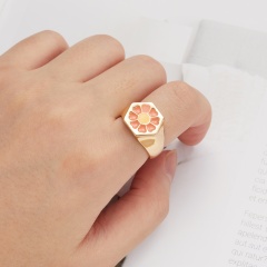 Oil Painting Small Daisy Tulip Flower Ring (Size: Opening/Material: Alloy) Orange