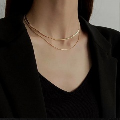 Box Chain Gold Titanium Steel Double Snake Bone Chain Necklace (Size: 35/40+5cm/Material: Titanium Steel) Gold 1