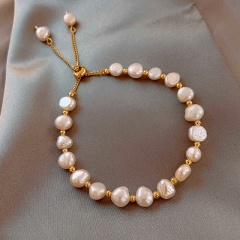 Imitation Pearl Beads Gold Bracelet Adjustable Champagne Beads