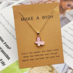 INS Simple Butterfly Paper Card Clavicle Chain Necklace Pink
