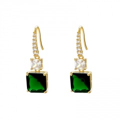 High Quality Emerald And Diamond Stud Earrings 3.1*1cm