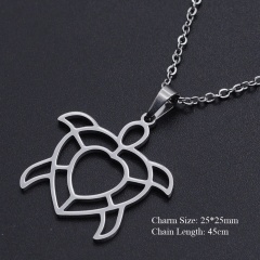 Steel Color Stainless Steel Pendant Necklace Loving Turtle