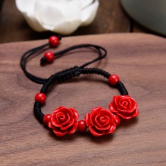 Chinese Red Lucky Bead Bracelet Adjustable Rose