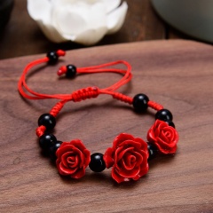 Chinese Red Lucky Bead Bracelet Adjustable Rose