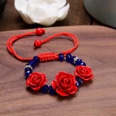 Chinese Red Lucky Bead Bracelet Adjustable Rose