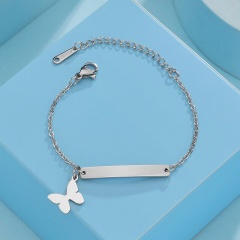 Children's Simple Pendant Curved Brand Laser Engraving Customized Bracelet (Material: Stainless steel) Butterfly