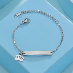 Children's Simple Pendant Curved Brand Laser Engraving Customized Bracelet (Material: Stainless steel) Crown