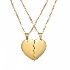 Couple Love Customized Laser Lettering Peach Heart Pendant Stainless Steel Necklace Gold