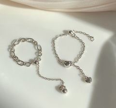 Two Sets Of Love Chain Pull Rings (Material: alloy/Size: adjustable) Platinum
