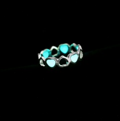 Multicolor Luminous Love Heart Luminous Ring (Material: Metal/Size: Opening) Blue-green