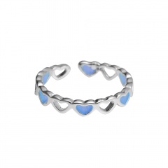 Hollow Luminous Peach Heart Ring (Material: Alloy/Size: Opening) Sky blue