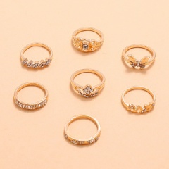 Retro Simple Butterfly Leaf Diamond 7-piece Combination Ring (Material: Alloy/Size: 1.7cm) Gold