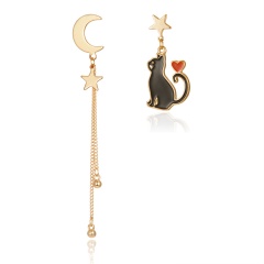 S925 Needle Asymmetrical Kitten Stud Earrings Gold