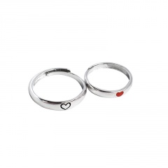 2PCS Black And Red Love Opening Couple Ring Sliver
