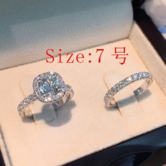 Square Inlaid Zircon 2-piece Couple Ring (male + female) No. 7