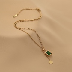 Emerald Pendant Clavicle Chain Necklace Style 6
