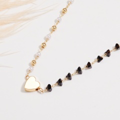 Peach Heart/Moon/Pentagon/Tiger Eye Irregular Crystal Card Choker Necklace Peach Heart