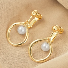 Inlay Imitation Pearl Gold Earrings Ear clip White