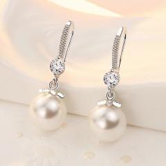 Copper Inlay CZ Pearl Earrings White