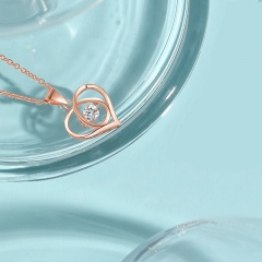 Copper Inlay CZ Heart Necklace 40+5 CM Gold