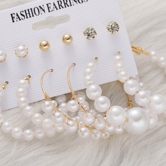 6 Pairs Gold Earrings Set Inlay Imitation Pearl White