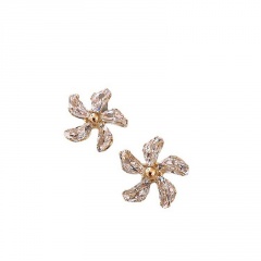 Copper Inlay CZ Gold Earrings White CZ