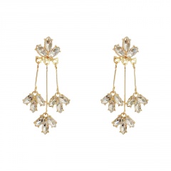 Inlay CZ Gold Earrings White CZ