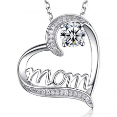 Copper Inlay CZ Mother MOM Silver Necklace 45+5CM White
