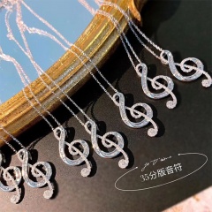 Copper Inlay CZ Charm Musical Note Necklace 45+5CM 18KGP