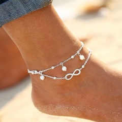 Imitation Pearl Beads Anklets Silver