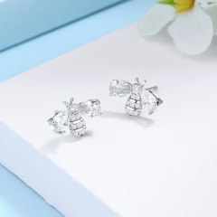 Copper Inlay CZ 925 Silver Needle Bee Earrings 1*0.7cm White CZ