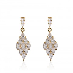 S925 Needle Copper Inlaid CZ Dangling Earring 1.1*3.4cm Gold