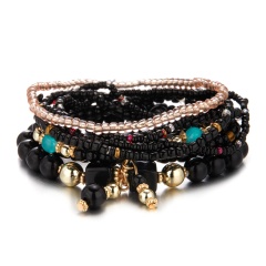 Black Gemstone Beads Elastic Bracelets 8PCS/Set