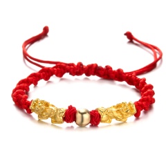 Handmake Knit Gold Pixiu Beads Adjustable Bracelet Red