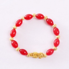 Handmake Imitation Gemstone Beads With Pixiu Bead Elastic Bracelet Red