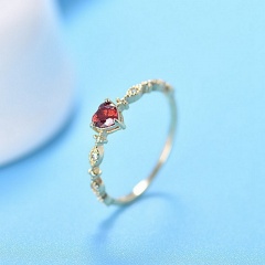 Heart Inlaid Rinestone With Red CZ Gold Rings #8