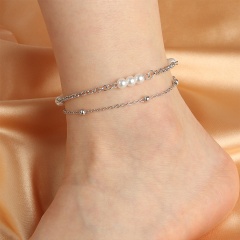 Fashion Silver Chain Anklet Imitation Pearl