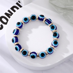 Evil Eye Beads With Spacer Beads Handmake Elastic Bracelet Blue