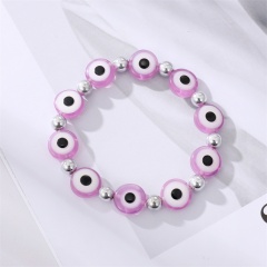 Color Evil Eye Beads Elastic Bracelet Pink